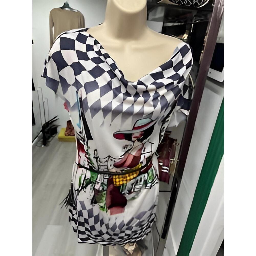 NEW PARIS PARIS women's belted cowl neck tunic top in lady chic navy